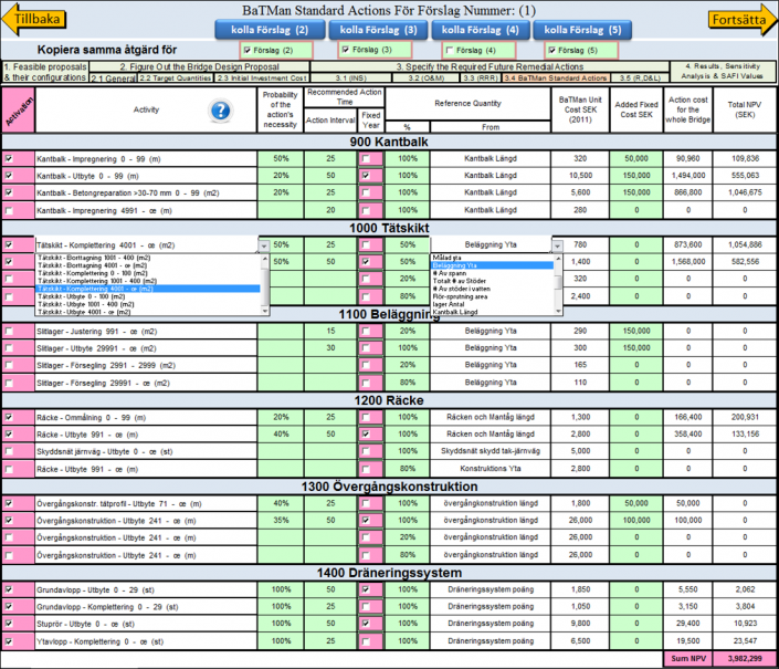 Figure 23 BaTMan-LCC window for specifying the LCM required for the various BSMs